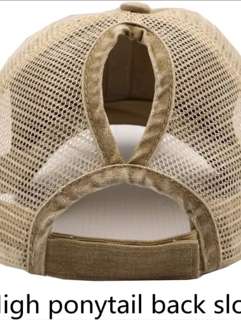 NWOT Distressed Ponytail Mesh Baseball Cap - Taupe